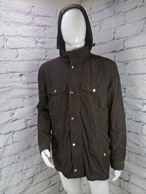 Burberry Men's Field Jacket Coat Hoodie Miltary Green Cargo Pockets XL